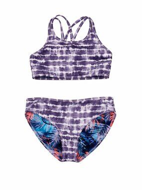 Athleta Girl Reversible Bikini Set Tropical Tie Dye Palm Print Girls M